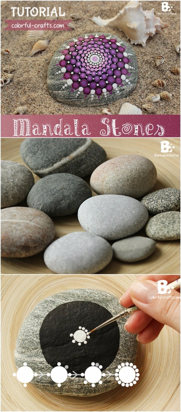 Rock Craft Ideas, Pebble and Stone Crafts - Mandala Stones DIY - DIY Ideas Using Rocks, Stones and Pebble Art - Mosaics, Craft Projects, Home Decor, Furniture and DIY Gifts You Can Make On A Budget #crafts