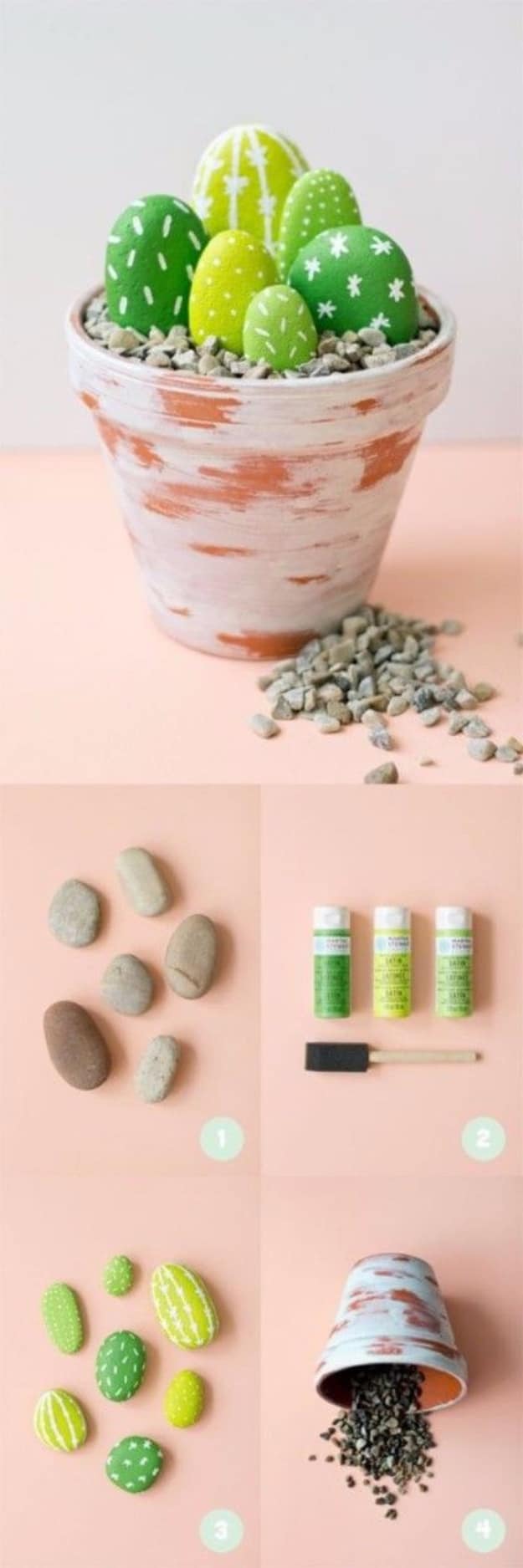 Pebble and Stone Crafts - Painted Cactus Rocks - DIY Ideas Using Rocks, Stones and Pebble Art - Mosaics, Craft Projects, Home Decor, Furniture and DIY Gifts You Can Make On A Budget #crafts