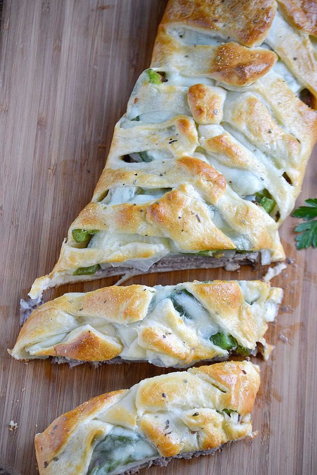 Best Crescent Roll Recipes - Philly Cheesesteak Crescent Braid - Easy Homemade Dinner Recipe Ideas With Cresent Rolls, Breakfast, Snack, Appetizers and Dessert - With Chicken and Ground Beef, Hot Dogs, Pizza, Garlic Taco, Sweet Desserts #recipes
