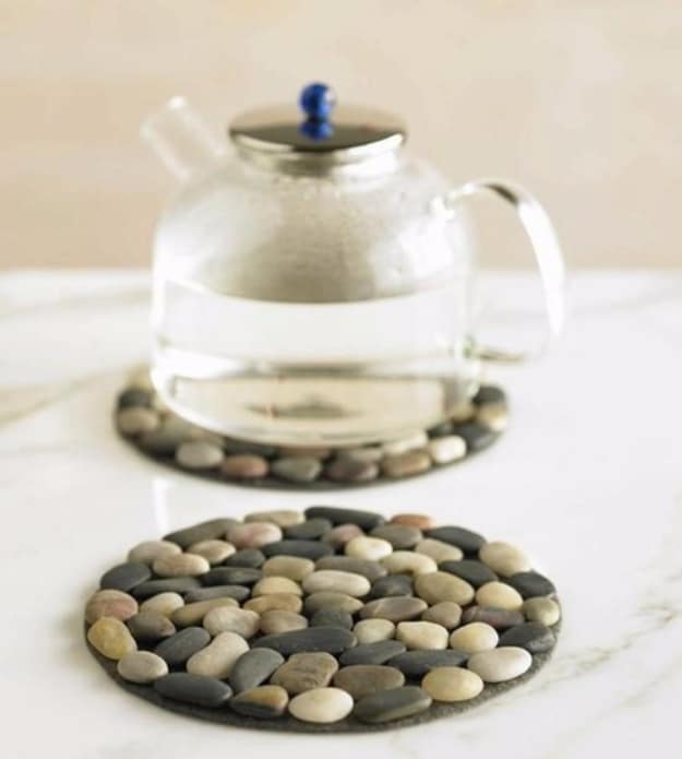 Pebble and Stone Crafts - Rock Coaster - DIY Ideas Using Rocks, Stones and Pebble Art - Mosaics, Craft Projects, Home Decor, Furniture and DIY Gifts You Can Make On A Budget #crafts