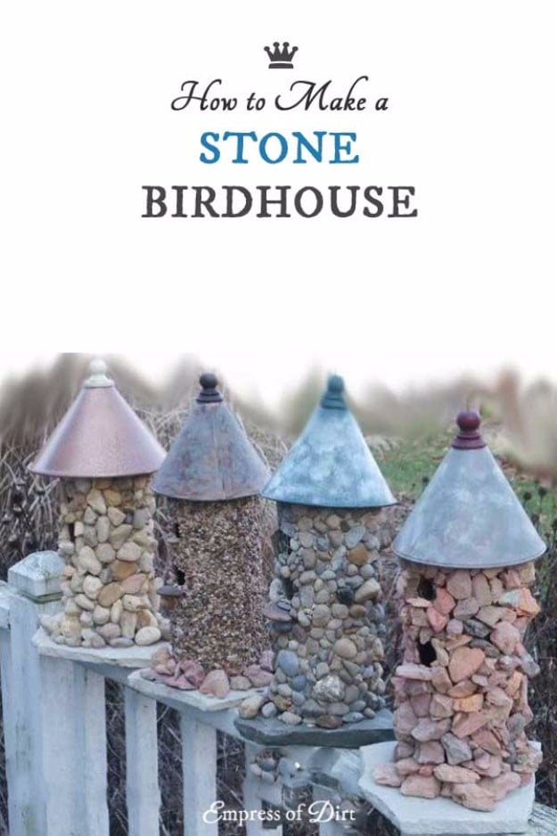 Pebble and Stone Crafts - Stone Birdhouse - DIY Ideas Using Rocks, Stones and Pebble Art - Mosaics, Craft Projects, Home Decor, Furniture and DIY Gifts You Can Make On A Budget #crafts