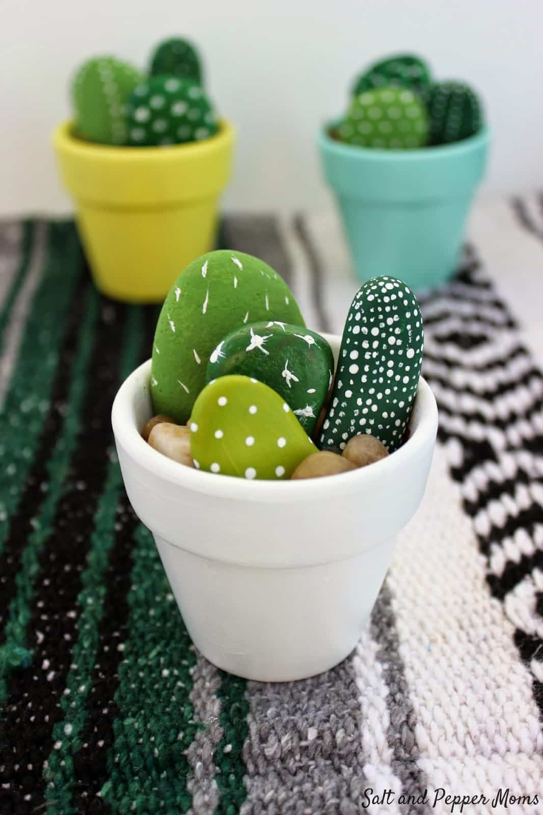 Rock and Stone Crafts - Hand Painted Mini Cactus - DIY Ideas Using Rocks, Stones and Pebble Art - Mosaics, Craft Projects, Home Decor, Furniture and DIY Gifts You Can Make On A Budget #crafts