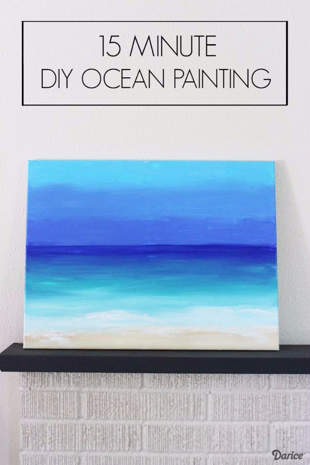 DIY Canvas Painting Ideas - 15 Minute DIY Ocean Painting - Cool and Easy Wall Art Ideas You Can Make On A Budget #painting #diyart #diygifts