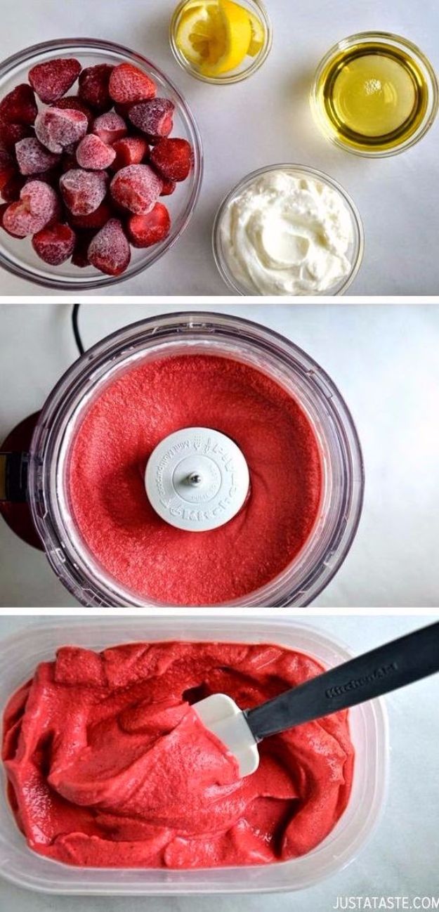 Easy Snacks You Can Make In Minutes - 5-Minute Healthy Strawberry Frozen Yogurt - Quick Recipes and Tricks for Making After Workout and After School Snack - Fast Ideas for Instant Small Meals and Treats - No Bake, Microwave and Simple Prep Makes Snacking Fun #snacks #recipes