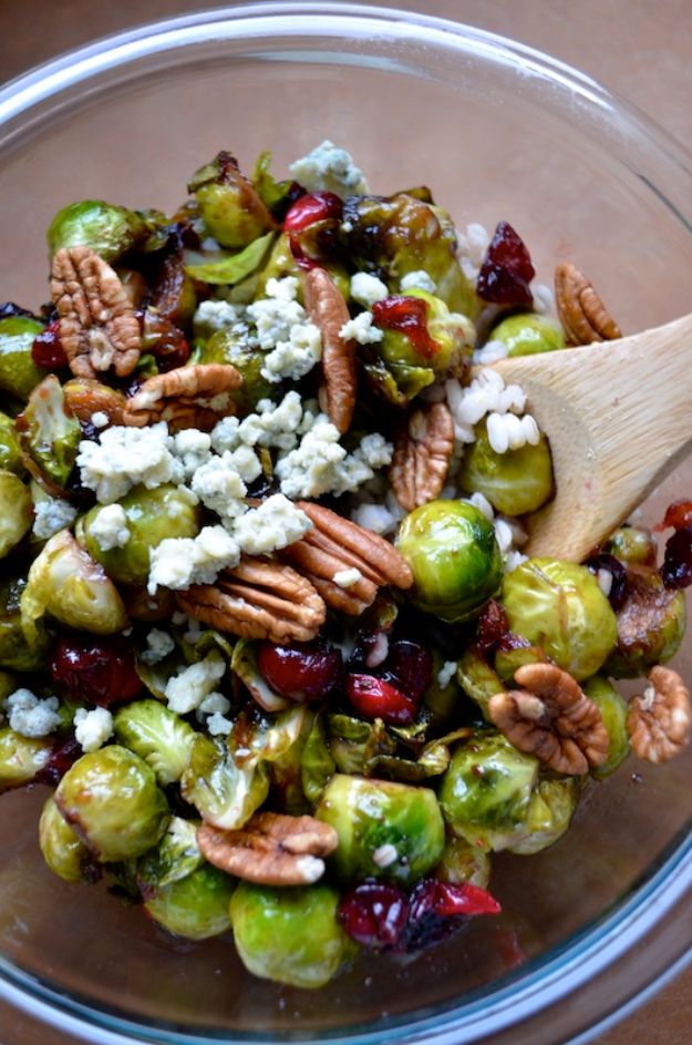 Best Brussel Sprout Recipes - Brussels Sprouts With Cranberries And Pecans - Easy and Quick Delicious Ideas for Making Brussel Sprouts With Bacon, Roasted, Creamy, Healthy, Baked, Sauteed, Crockpot, Grilled, Shredded and Salad Recipe Ideas #recipes