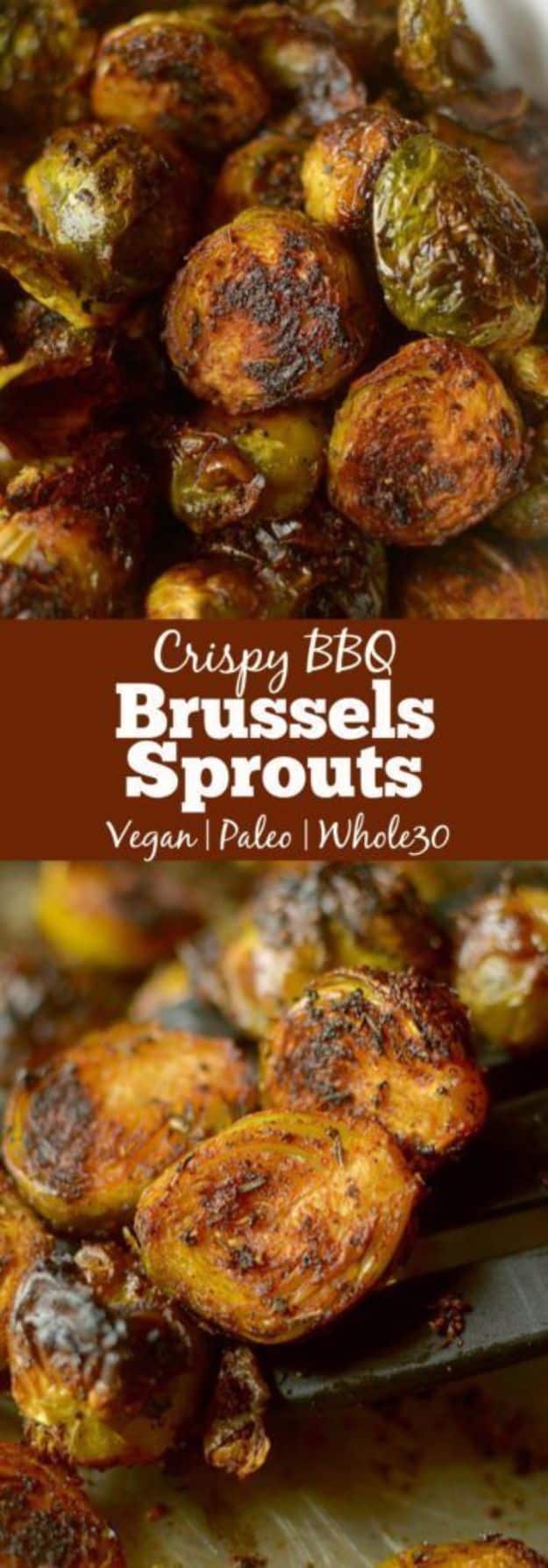 Best Brussel Sprout Recipes - Crispy Barbecue Spiced Brussels Sprouts - Easy and Quick Delicious Ideas for Making Brussel Sprouts With Bacon, Roasted, Creamy, Healthy, Baked, Sauteed, Crockpot, Grilled, Shredded and Salad Recipe Ideas #recipes