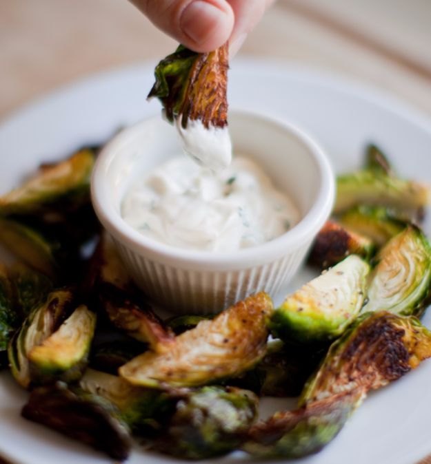 Best Brussel Sprout Recipes - Crispy Brussels Sprouts With Garlic Aioli - Easy and Quick Delicious Ideas for Making Brussel Sprouts With Bacon, Roasted, Creamy, Healthy, Baked, Sauteed, Crockpot, Grilled, Shredded and Salad Recipe Ideas #recipes