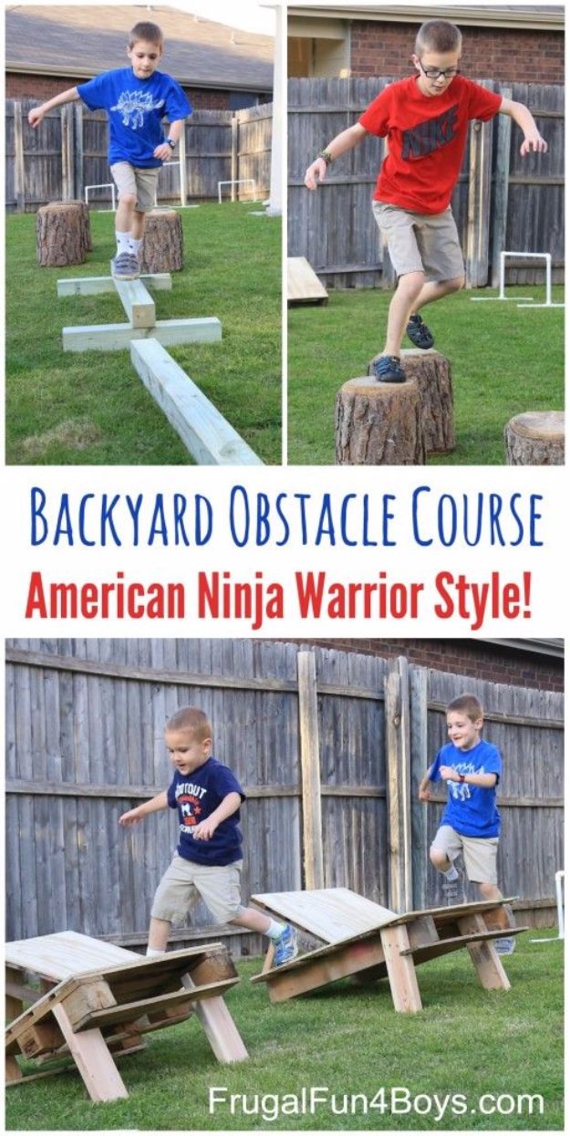 Best DIY Backyard Games - DIY American Ninja Warrior Backyard Obstacle Course - Cool DIY Yard Game Ideas for Adults, Teens and Kids - Easy Tutorials for Cornhole, Washers, Jenga, Tic Tac Toe and Horseshoes - Cool Projects for Outdoor Parties and Summer Family Fun Outside #diy #backyard #kids #games