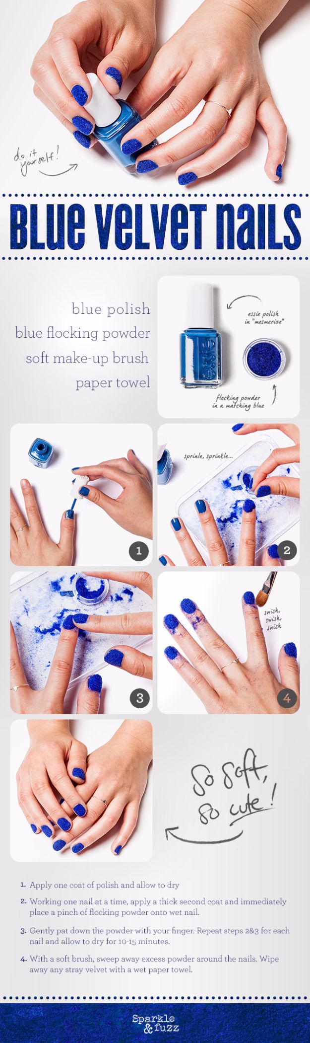 Easy Ways to Paint Nails - DIY Blue Velvet Nails - Quick Tips and Tricks for Manicures at Home - Nail Designs and Art Ideas for Simple DIY Pedicures and Manicure at Home - Hacks and Tutorials with Cool Step by Step Instructions and Tutorials - DIY Projects and Crafts by DIY JOY 