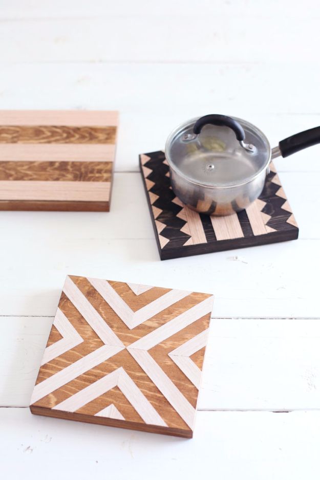 DIY Mothers Day Gift Ideas - DIY Geometric Wood Trivets - Homemade Gifts for Moms - Crafts and Do It Yourself Home Decor, Accessories and Fashion To Make For Mom - Mothers Love Handmade Presents on Mother's Day - DIY Projects and Crafts by DIY JOY 