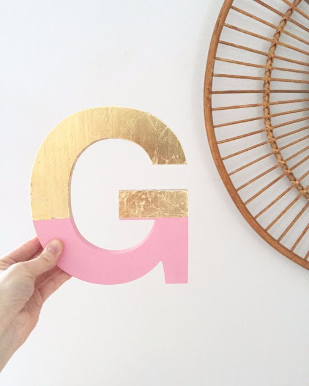 DIY Wall Letters and Word Signs - DIY Gold Foil Letter Art - Initials Wall Art for Creative Home Decor Ideas - Cool Architectural Letter Projects and Wall Art Tutorials for Living Room Decor, Bedroom Ideas. Girl or Boy Nursery. Paint, Glitter, String Art, Easy Cardboard and Rustic Wooden Ideas - DIY Projects and Crafts by DIY JOY #diysigns #diyideas #diyhomedecor