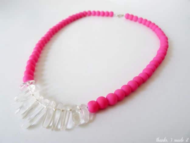 DIY Necklace Ideas - DIY Neon Quartz Necklace - Easy Handmade Necklaces with Step by Step Tutorials - Pendant, Beads, Statement, Choker, Layered Boho, Chain and Simple Looks - Creative Jewlery Making Ideas for Women and Teens, Girls - Crafts and Cool Fashion Ideas for Women, Teens and Teenagers #necklaces #diyjewelry #jewelrymaking #teencrafts