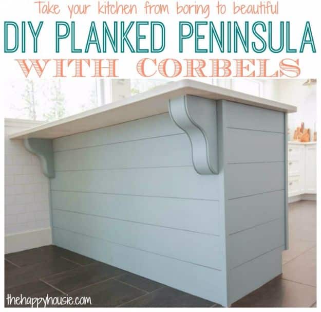 DIY Home Improvement On A Budget - DIY Planked Peninsula With Corbels - Easy and Cheap Do It Yourself Tutorials for Updating and Renovating Your House - Home Decor Tips and Tricks, Remodeling and Decorating Hacks - DIY Projects and Crafts by DIY JOY #diy