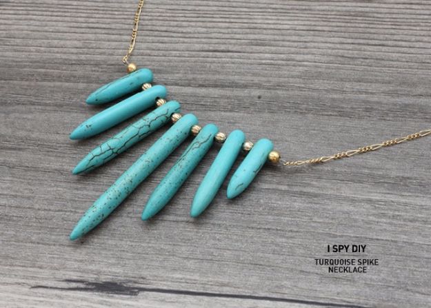 DIY Necklace Ideas - DIY Turquoise Spike Necklace - Easy Handmade Necklaces with Step by Step Tutorials - Pendant, Beads, Statement, Choker, Layered Boho, Chain and Simple Looks - Creative Jewlery Making Ideas for Women and Teens, Girls - Crafts and Cool Fashion Ideas for Women, Teens and Teenagers #necklaces #diyjewelry #jewelrymaking #teencrafts