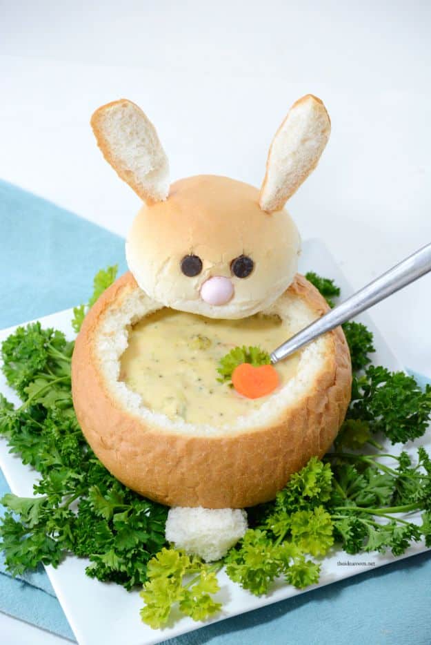 Best Easter Dinner Recipes - Easter Bunny Bread Bowl - Easy Recipe Ideas for Easter Dinners and Holiday Meals for Families - Side Dishes, Slow Cooker Recipe Tutorials, Main Courses, Traditional Meat, Vegetable and Dessert Ideas - Desserts, Pies, Cakes, Ham and Beef, Lamb - DIY Projects and Crafts by DIY JOY 