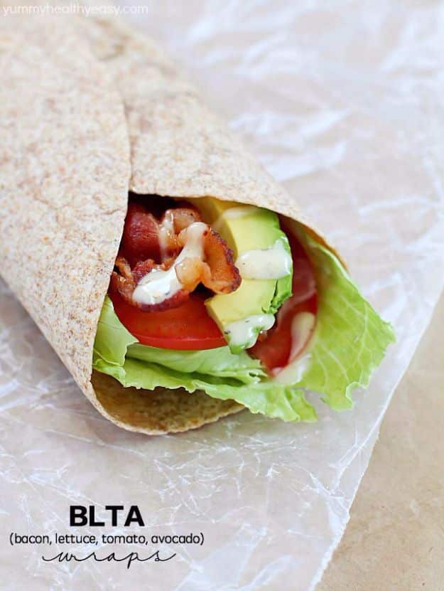 Easy Snacks You Can Make In Minutes - Easy BLTA Wrap - Quick Recipes and Tricks for Making After Workout and After School Snack - Fast Ideas for Instant Small Meals and Treats - No Bake, Microwave and Simple Prep Makes Snacking Fun #snacks #recipes