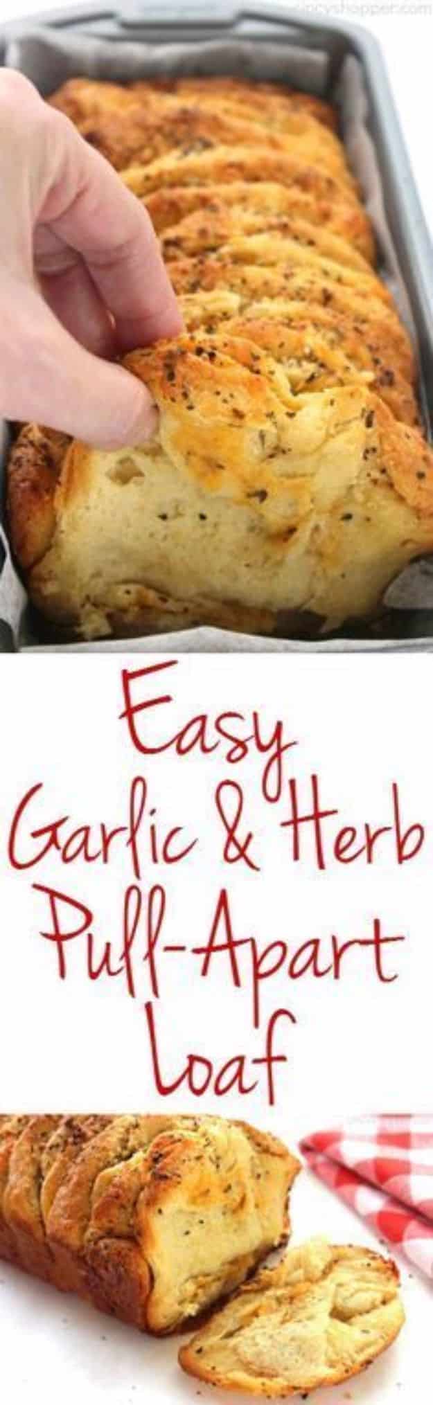 Best Canned Biscuit Recipes - Easy Garlic And Herb Pull-Apart Loaf - Cool DIY Recipe Ideas You Can Make With A Can of Biscuits - Easy Breakfast, Lunch, Dinner and Desserts You Can Make From Pillsbury Pull Apart Biscuits - Garlic, Sour Cream, Ground Beef, Sweet and Savory, Ideas with Cheese - Delicious Meals on A Budget With Step by Step Tutorials 
