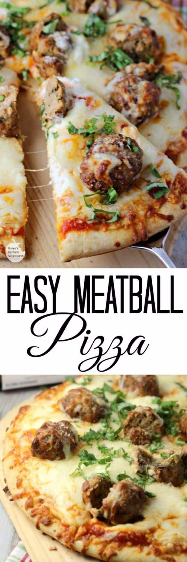 Best Pizza Recipes - Easy Meatball Pizza - Homemade Pizza Recipe Ideas for Healthy, Easy Dinner, Lunch and Snacks - How To Make Pizza Dough at Home - Step by Step Tutorials for Varieties with Pepperoni, Gourmet and Unique Tips With Pillsbury Biscuits, for Kids, With Chicken and French Bread - Thin Crust and Deep Dish Pizzas #pizza #recipes