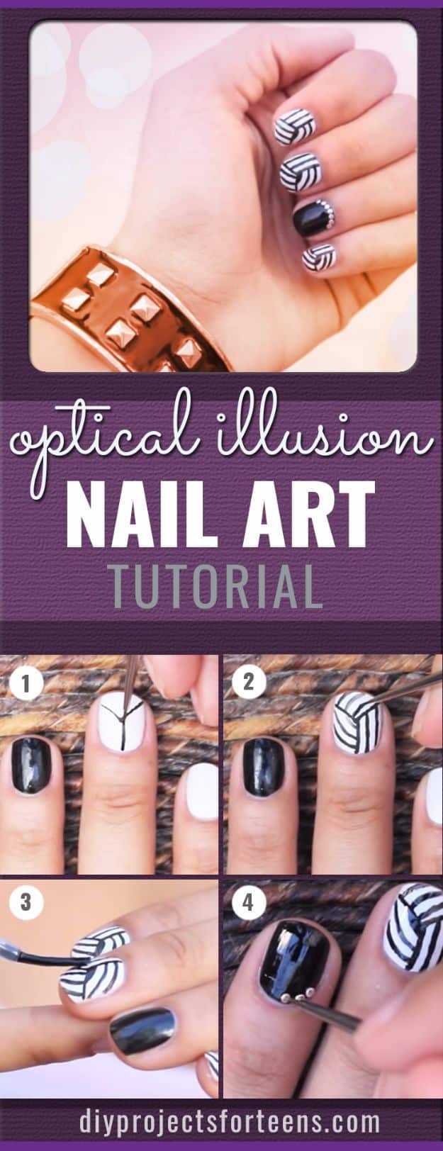 Easy Ways to Paint Nails - Easy Optical Illusion Nail Art - Quick Tips and Tricks for Manicures at Home - Nail Designs and Art Ideas for Simple DIY Pedicures and Manicure at Home - Hacks and Tutorials with Cool Step by Step Instructions and Tutorials - DIY Projects and Crafts by DIY JOY 