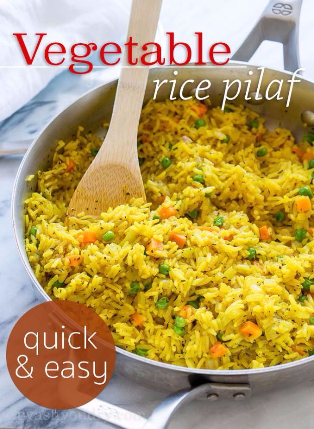 Best Rice Recipes - Easy Vegetable Rice Pilaf - Easy Ideas for Quick Meals Made From a Bag of Rice - Healthy Recipes With Brown, White and Arborio Rice - Cheesy, Fried, Asian, Mexican Flavored Dinner Dishes and Side Dishes - DIY Projects and Crafts by DIY JOY 