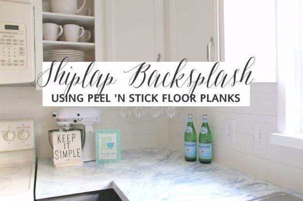 DIY Home Improvement On A Budget - Faux Shiplap Backsplash with Peel ‘n Stick Flooring - Easy and Cheap Do It Yourself Tutorials for Updating and Renovating Your House - Home Decor Tips and Tricks, Remodeling and Decorating Hacks - DIY Projects and Crafts by DIY JOY #homeimprovement #diyhome #diyideas #diy