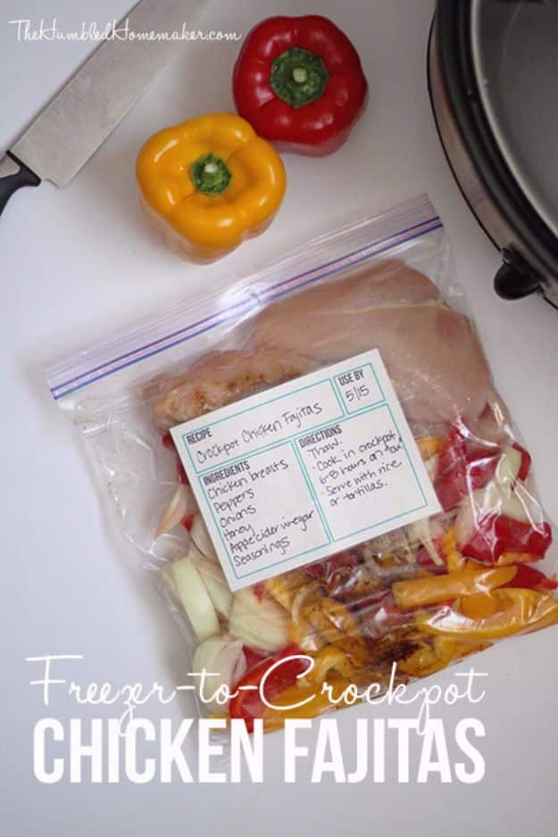 Healthy Crockpot Recipes to Make and Freeze Ahead - Freezer To Crock Pot Chicken Fajitas - Easy and Quick Dinners, Soups, Sides You Make Put In The Freezer for Simple Last Minute Cooking - Low Fat Chicken, beef stew recipe