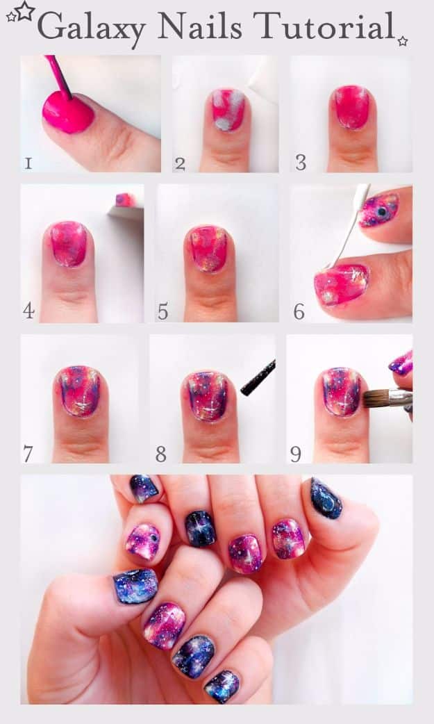Easy Ways to Paint Nails - Galaxy Nails - Quick Tips and Tricks for Manicures at Home - Nail Designs and Art Ideas for Simple DIY Pedicures and Manicure at Home - Hacks and Tutorials with Cool Step by Step Instructions and Tutorials - DIY Projects and Crafts by DIY JOY 