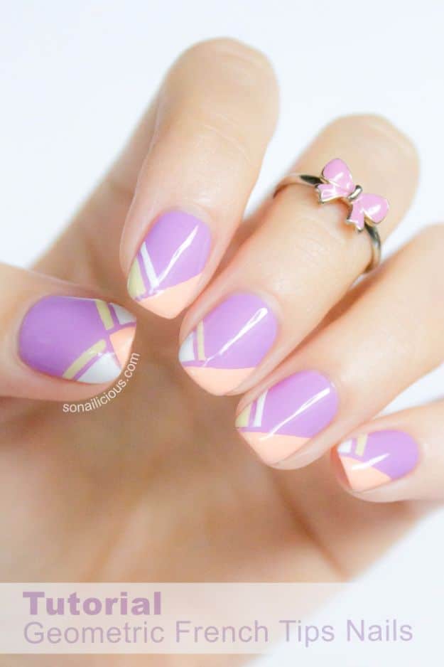 Easy Ways to Paint Nails - Geometric French Nails - Quick Tips and Tricks for Manicures at Home - Nail Designs and Art Ideas for Simple DIY Pedicures and Manicure at Home - Hacks and Tutorials with Cool Step by Step Instructions and Tutorials - DIY Projects and Crafts by DIY JOY 