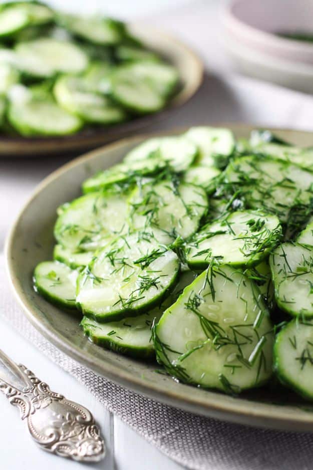 Best Dinner Salad Recipes - German Cucumber Salad - Easy Salads to Make for Quick and Healthy Dinners - Healthy Chicken, Egg, Vegetarian, Steak and Shrimp Salad Ideas - Summer Side Dishes, Hearty Filling Meals, and Low Carb Options #saladrecipes #dinnerideas #salads #healthyrecipes