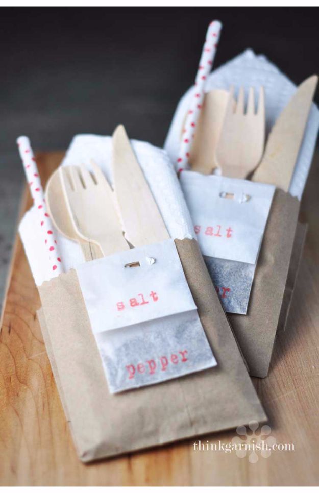 DIY Outdoors Wedding Ideas - Grab And Go Utensils - Step by Step Tutorials and Projects Ideas for Summer Brides - Lighting, Mason Jar Centerpieces, Table Decor, Party Favors, Guestbook Ideas, Signs, Flowers, Banners, Tablecloth #wedding #diy