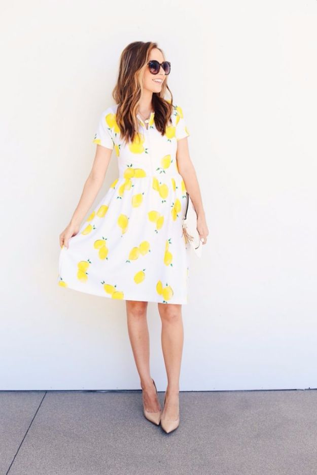 DIY Dresses to Sew for Summer - Handpainted Front Zip Lemon Dress - Best Free Patterns For Dress Ideas - Easy and Cheap Clothes to Make for Women and Teens - Step by Step Sewing Projects - Short, Summer, Winter, Fall, Inexpensive DIY Fashion 