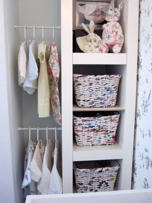 Cool DIY Ideas With Tension Rods - Hang Baby Clothes Using Tension Rods - Quick Do It Yourself Projects, Easy Ways To Save Money, Hacks You Can Do With A Tension Rod - Window Treatments, Small Spaces, Apartments, Storage