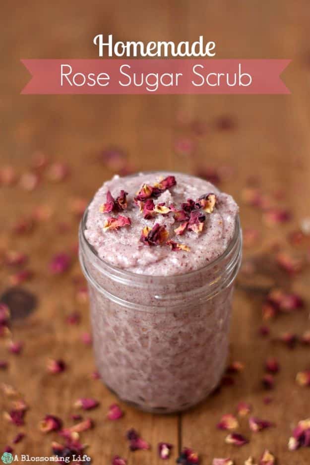 DIY Ideas With Rose Petals - Homemade Rose Sugar Scrub - Crafts and DIY Projects, Recipes You Can Make With Rose Petals - Creative Home Decor and Gift Ideas Make Awesome Mothers Day and Christmas Gifts - Crafts and Do It Yourself by DIY JOY #rosecrafts #diygifts