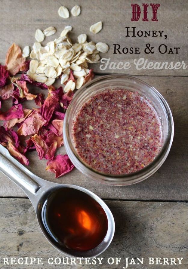 DIY Ideas With Rose Petals - Honey Rose Petal And Oat Face Cleaner - Crafts and DIY Projects, Recipes You Can Make With Rose Petals - Creative Home Decor and Gift Ideas Make Awesome Mothers Day and Christmas Gifts - Crafts and Do It Yourself by DIY JOY #rosecrafts #diygifts