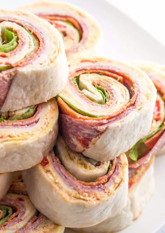Easy Snacks You Can Make In Minutes - Italian Pinwheels - Quick Recipes and Tricks for Making After Workout and After School Snack - Fast Ideas for Instant Small Meals and Treats - No Bake, Microwave and Simple Prep Makes Snacking Fun #snacks #recipes