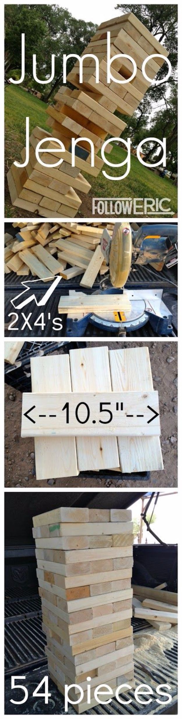 Best DIY Backyard Games - Jumbo Jenga - Cool DIY Yard Game Ideas for Adults, Teens and Kids - Easy Tutorials for Cornhole, Washers, Jenga, Tic Tac Toe and Horseshoes - Cool Projects for Outdoor Parties and Summer Family Fun Outside #diy #backyard #kids #games