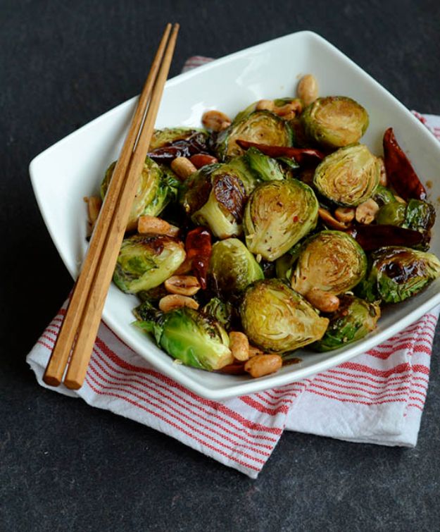 Best Brussel Sprout Recipes - Kung Pao Brussels Sprouts - Easy and Quick Delicious Ideas for Making Brussel Sprouts With Bacon, Roasted, Creamy, Healthy, Baked, Sauteed, Crockpot, Grilled, Shredded and Salad Recipe Ideas #recipes