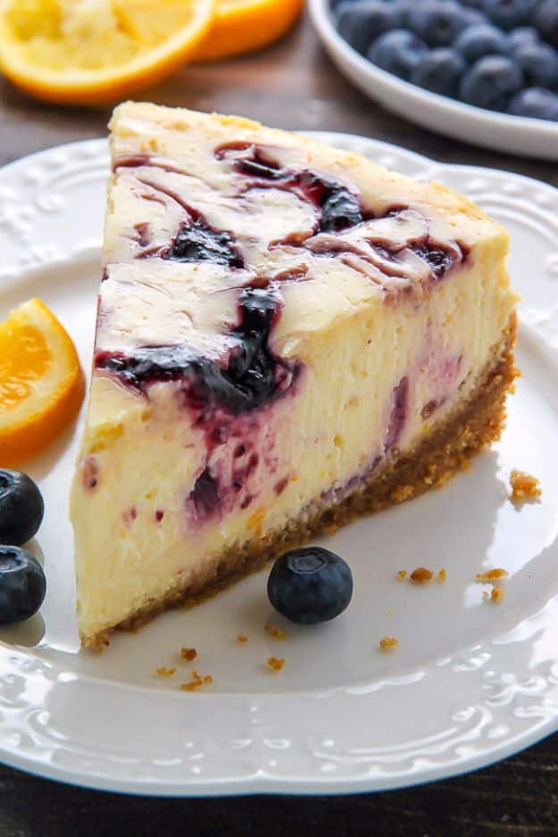 Best Cheesecake Recipes - Lemon Blueberry Swirl Cheesecake - Easy and Quick Recipe Ideas for Cheesecakes and Desserts - Chocolate, Simple Plain Classic, New York, Mini, Oreo, Lemon, Raspberry and Quick No Bake - Step by Step Instructions and Tutorials for Yummy Dessert 