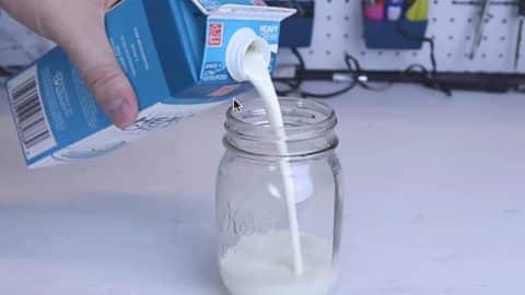 Watch The Magic That Happens When He Pours Heavy Cream Into A Mason Jar And Shakes It! | DIY Joy Projects and Crafts Ideas