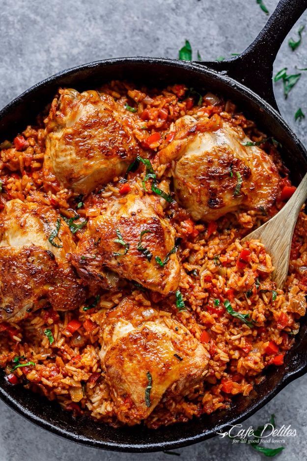 Best Rice Recipes - One Pan Tomato Basil Chicken & Rice - Easy Ideas for Quick Meals Made From a Bag of Rice - Healthy Recipes With Brown, White and Arborio Rice - Cheesy, Fried, Asian, Mexican Flavored Dinner Dishes and Side Dishes - DIY Projects and Crafts by DIY JOY 