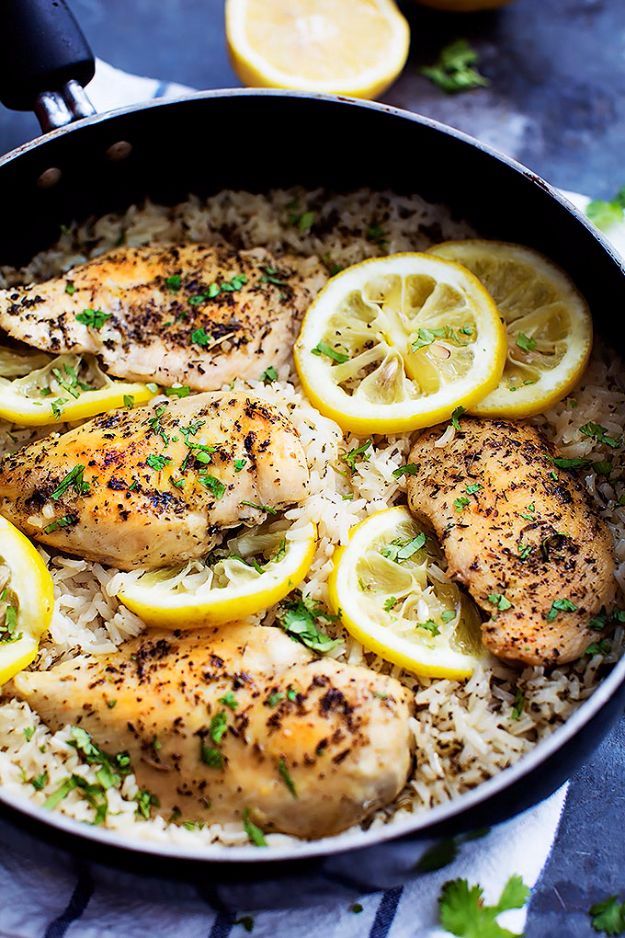 Rice Recipes - Quick Recipe Ideas to Make With a Bag of Rice - One Pot Meals Lemon Herb Chicken Rice Recipe - Healthy Recipes With Brown, White and Arborio Rice
