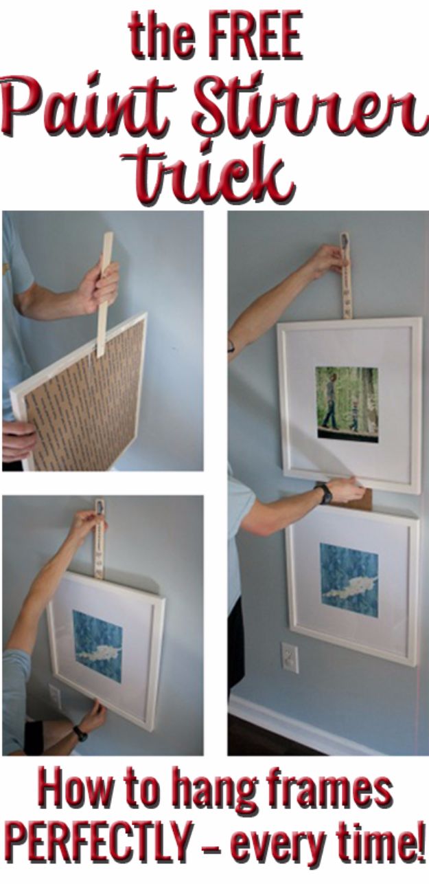 Tips and Tricks for Hanging Photos and Frames - Paint Stirrer Trick - Step By Step Tutorials and Easy DIY Home Decor Projects for Decorating Walls - Cool Wall Art Ideas for Bedroom, Living Room, Gallery Walls - Creative and Cheap Ideas for Displaying Photos and Prints - DIY Projects and Crafts by DIY JOY #diydecor #decoratingideas