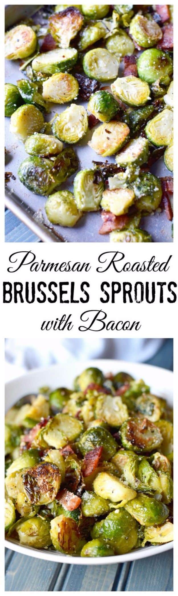 Best Brussel Sprout Recipes - Parmesan Roasted Brussels Sprouts With Bacon - Easy and Quick Delicious Ideas for Making Brussel Sprouts With Bacon, Roasted, Creamy, Healthy, Baked, Sauteed, Crockpot, Grilled, Shredded and Salad Recipe Ideas #recipes