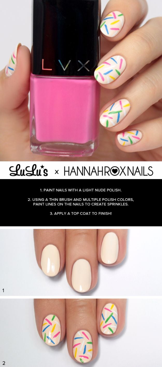 Easy Ways to Paint Nails - Rainbow Sprinkles Nails - Quick Tips and Tricks for Manicures at Home - Nail Designs and Art Ideas for Simple DIY Pedicures and Manicure at Home - Hacks and Tutorials with Cool Step by Step Instructions and Tutorials - DIY Projects and Crafts by DIY JOY 