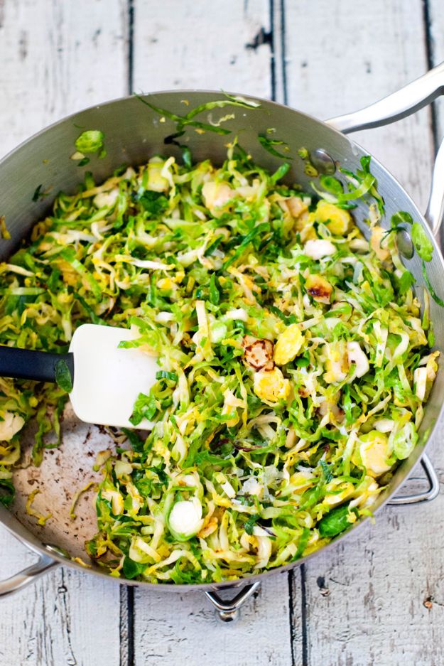 Best Brussel Sprout Recipes - Shaved Brussels Sprout Saute - Easy and Quick Delicious Ideas for Making Brussel Sprouts With Bacon, Roasted, Creamy, Healthy, Baked, Sauteed, Crockpot, Grilled, Shredded and Salad Recipe Ideas #recipes