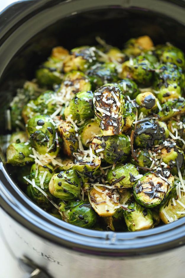 Best Brussel Sprout Recipes - Slow Cooker Balsamic Brussels Sprouts - Easy and Quick Delicious Ideas for Making Brussel Sprouts With Bacon, Roasted, Creamy, Healthy, Baked, Sauteed, Crockpot, Grilled, Shredded and Salad Recipe Ideas #recipes