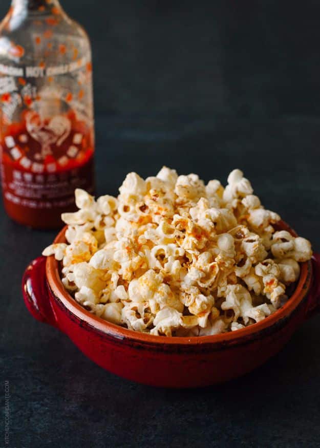 Easy Snacks You Can Make In Minutes - Spicy Sriracha Popcorn - Quick Recipes and Tricks for Making After Workout and After School Snack - Fast Ideas for Instant Small Meals and Treats - No Bake, Microwave and Simple Prep Makes Snacking Fun #snacks #recipes