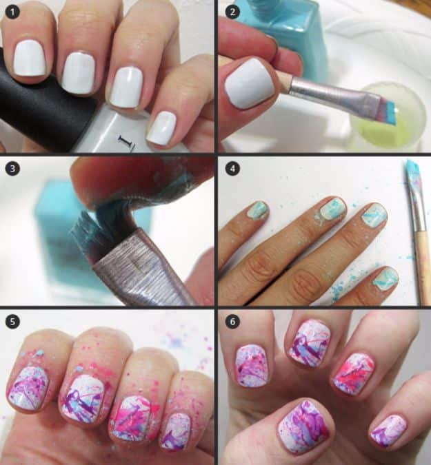 Easy Ways to Paint Nails - Splatter Manicure - Quick Tips and Tricks for Manicures at Home - Nail Designs and Art Ideas for Simple DIY Pedicures and Manicure at Home - Hacks and Tutorials with Cool Step by Step Instructions and Tutorials - DIY Projects and Crafts by DIY JOY 