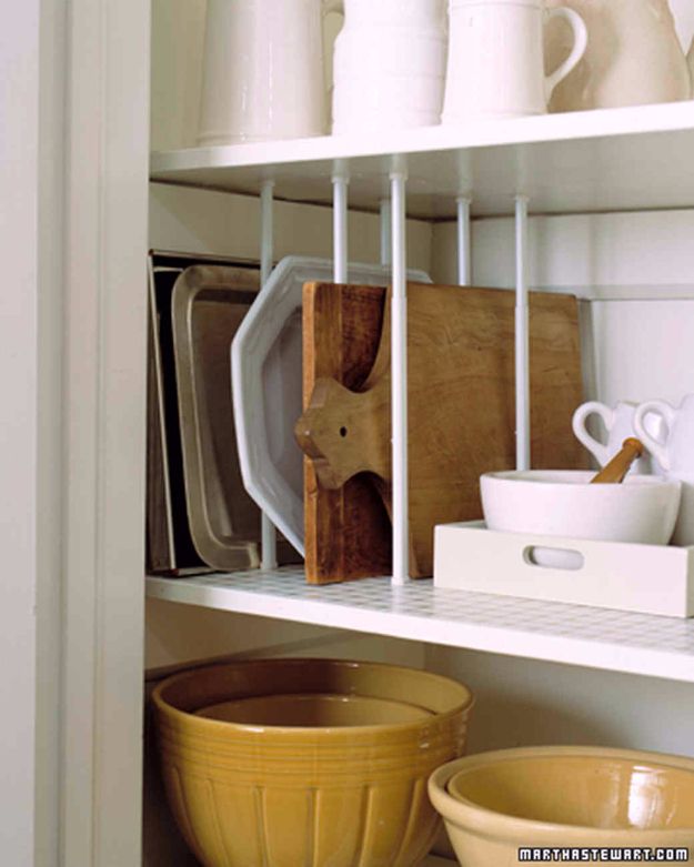 Cool DIY Ideas With Tension Rods - Stack Kitchenwares Vertically - Quick Do It Yourself Projects, Easy Ways To Save Money, Hacks You Can Do With A Tension Rod - Window Treatments, Small Spaces, Apartments, Storage