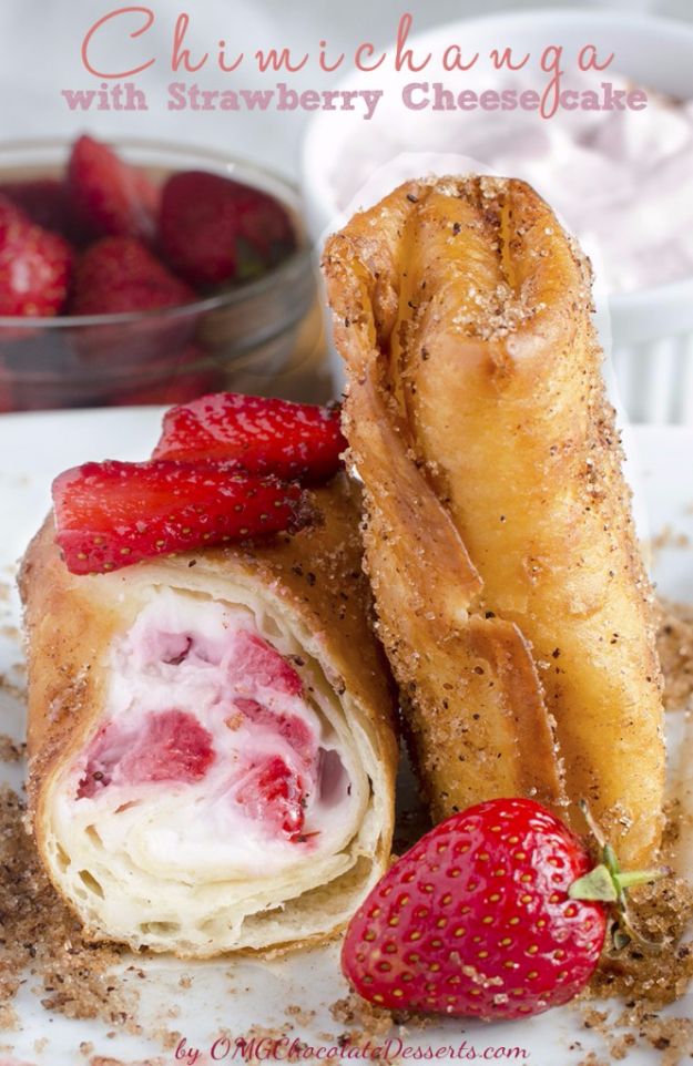 Best Cheesecake Recipes - Strawberry Cheesecake Chimichangas - Easy and Quick Recipe Ideas for Cheesecakes and Desserts - Chocolate, Simple Plain Classic, New York, Mini, Oreo, Lemon, Raspberry and Quick No Bake - Step by Step Instructions and Tutorials for Yummy Dessert 